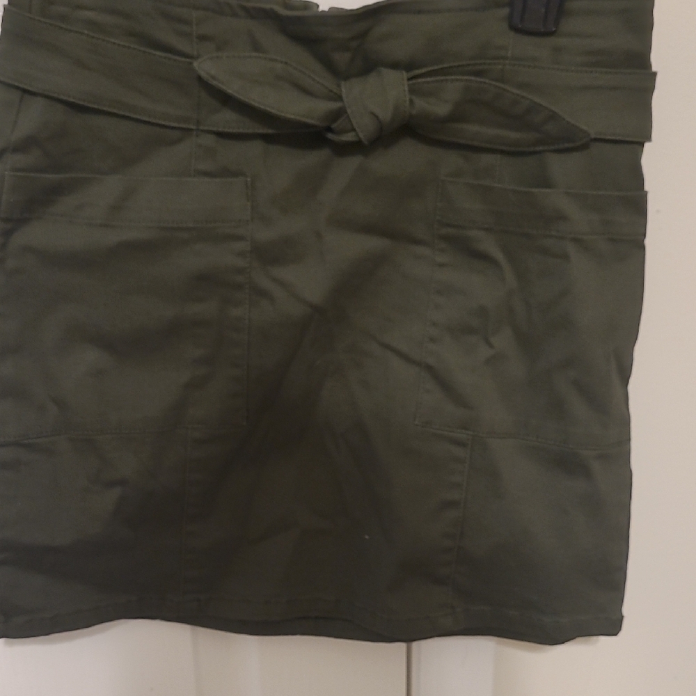Olive Green Mini Skirt with Bow
